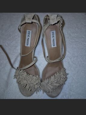 Steve Madden Beige Fringe Ankle-Strap Heels